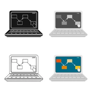 Computer with the scheme of moving the goods. Logistics and delivery single icon Stock Illustration