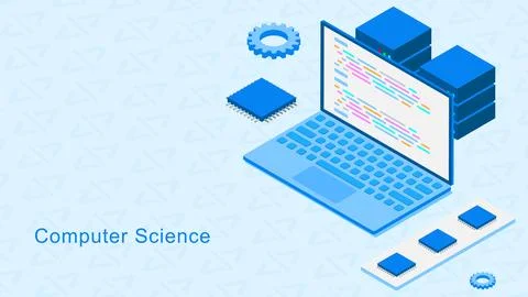 Computer science and programming concept with laptop Illustrazione stock