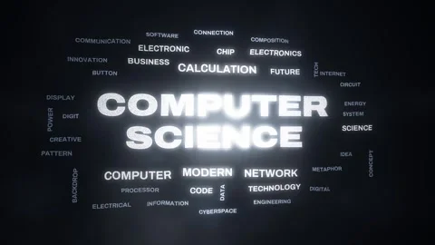 Computer science animated particle word cloud, text design animation, seamless Stock Footage 348641822