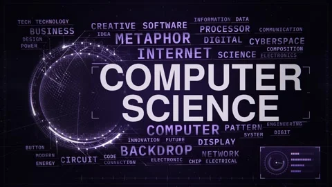 Computer science animated word cloud HUD, text design animation, seamless loop Stock Footage 348023351
