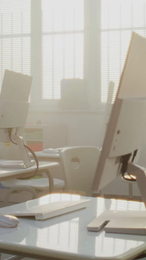 Computer Science Classroom with Monitors Prepared for Interactive Learning Stock Footage 317170481