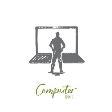 Computer science, laptop, study, technology concept. Hand drawn isolated vect 库存插图