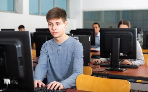 Computer science lesson in university class Stock Photos