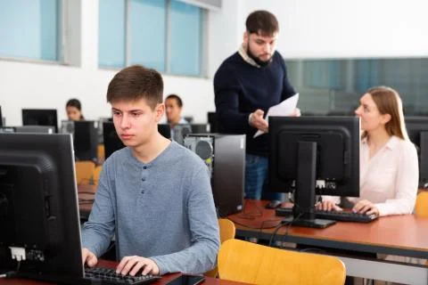 Computer science lesson in university class Stock Photos
