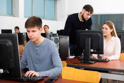 Computer science lesson in university class Stock Photos