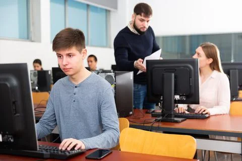 Computer science lesson in university class Stock Photos