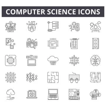 Computer science line icons for web and mobile design. Editable stroke signs Stock Illustration