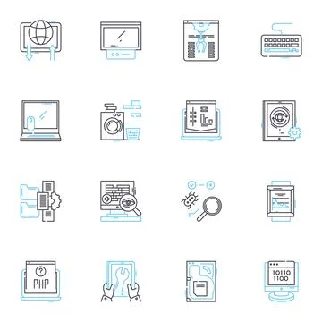 Computer science linear icons set. Algorithm, Data, Graphics, Code, Memory Stock Illustration