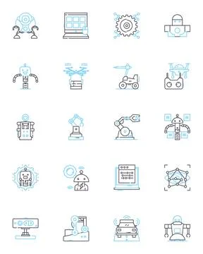 Computer Science linear icons set. Algorithm, Binary, Compiler, Cybersecurity Illustrazione stock
