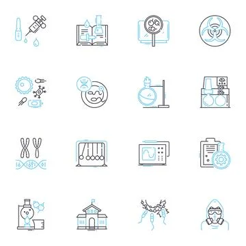 Computer science linear icons set. Algorithm, Binary, Compiler, Cybersecurity Stock Illustration