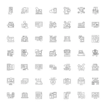 Computer science linear icons, signs, symbols vector line illustration set Stock Illustration