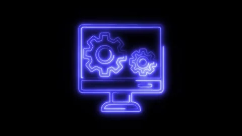 Computer Science Outline Icon in HD Video Neon Animation  Technology and Ed Stock Footage 304375042