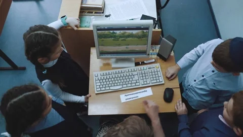 Computer science at school, children at the computer Stock Footage 150508907