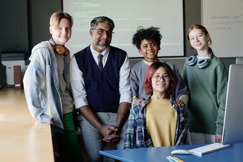 Computer Science Teacher and His Students Foto stock