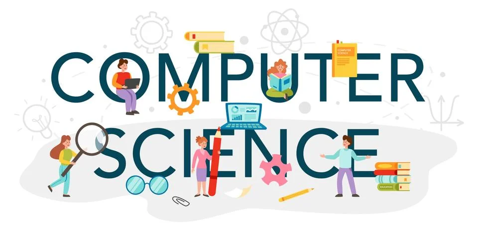 Computer science typographic header. IT education, student write software イラスト素材
