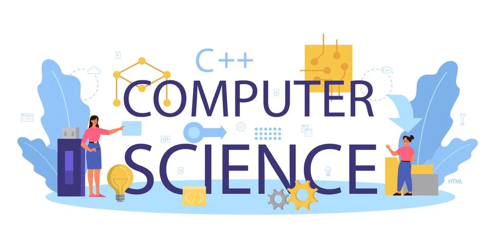 Computer science typographic header. Student write software Stock Illustration