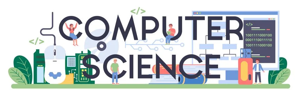 Computer science typographic header. Student write software and create 스톡 일러스트
