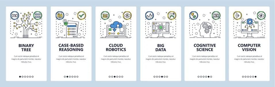 Computer science website and mobile app onboarding screens vector template Stock Illustration