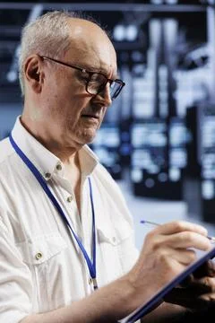Computer scientist in crypto server farm Foto stock