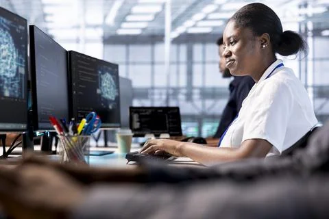 Computer scientist in data center developing artificial intelligence Stock Photos