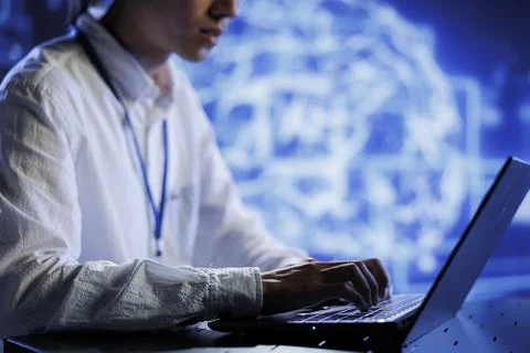 Computer scientist doing AI simulation Stock Photos