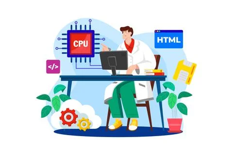 Computer Scientist flat illustration concept on white background Illustrazione stock