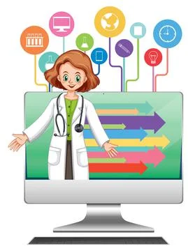 Computer with scientist kid cartoon Ilustração Stock