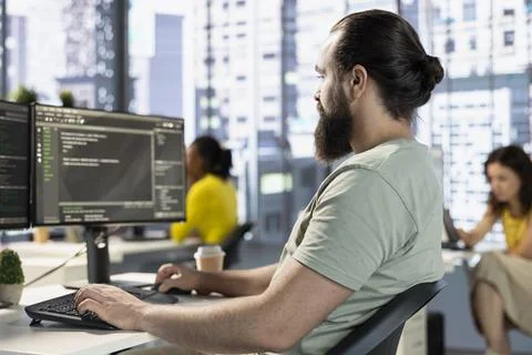 Computer scientist testing and debugging company software Stock Photos