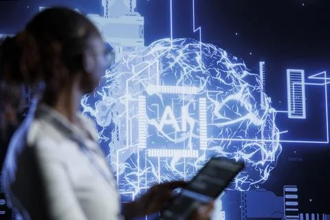 Computer scientist updating AI systems Foto stock