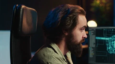 Computer scientist updating artificial intelligence machine learning algorithm Video stock 266952420