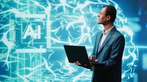 Computer scientist using laptop to implement artificial intelligence Stock Footage 278697390