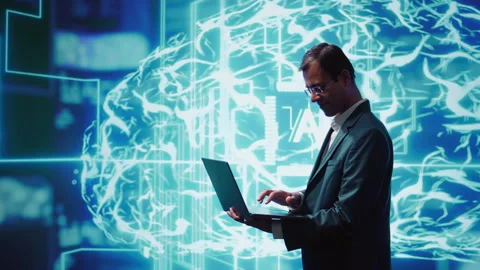 Computer scientist using laptop to implement artificial intelligence Stock Footage 278697719