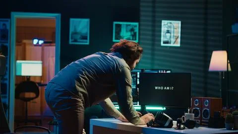 Computer scientist using VR technology to make AI become sentient, celebrating Stock Photos