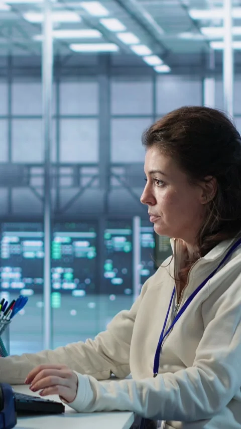 Computer scientist working in high tech server hub Stock Footage 319550215