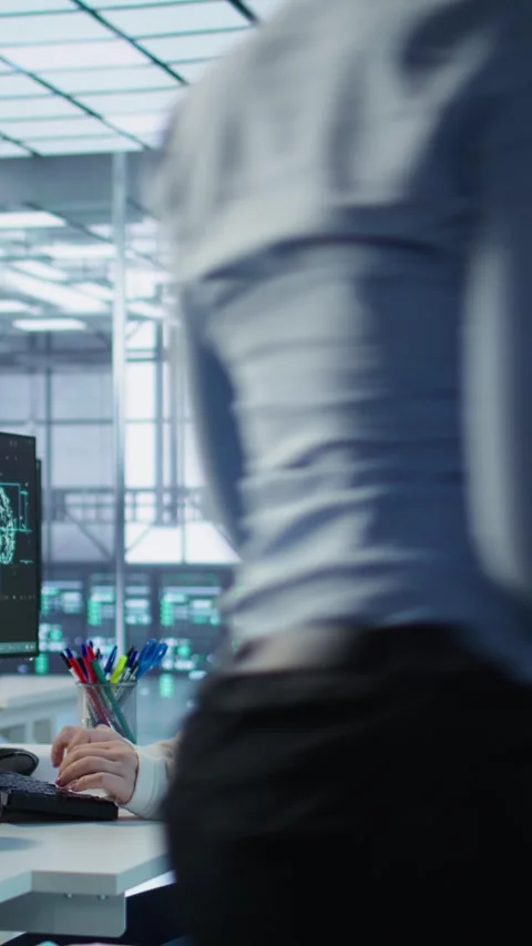 Computer scientist working in high tech server hub Stock Footage 319560056