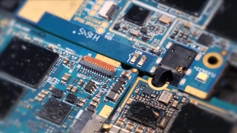 Computer scorched circuit board with microcircuits and electronic chips 库存影片 270453082