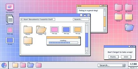Computer screen with 90s retro software windows Stock Illustration