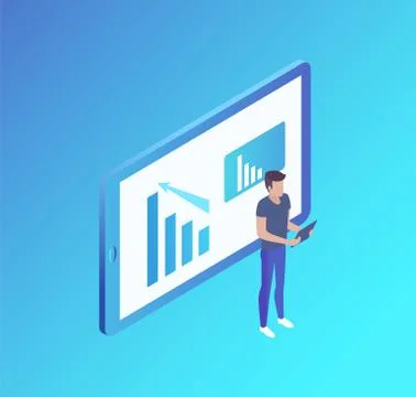 Computer Screen Analyst Man Vector Illustration Stock Illustration