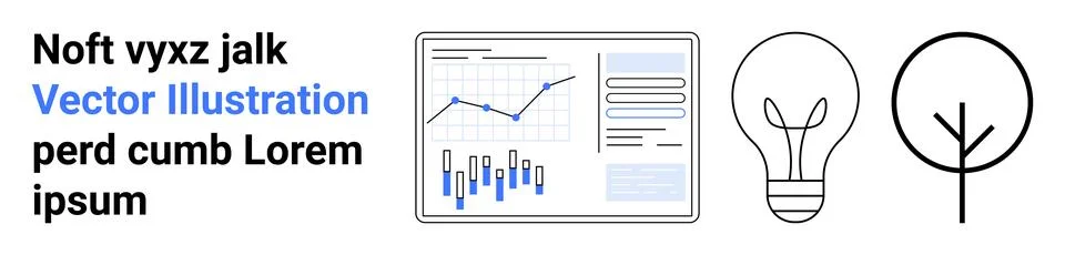 Computer screen with analytical charts, a lightbulb and a tree. Ideal for bus Stock Illustration