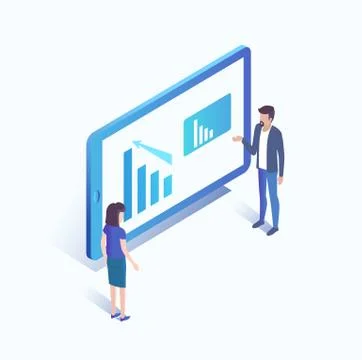 Computer Screen and Analysts Vector Illustration Stock Illustration