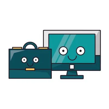 Computer screen and briefcase vector illustration Stock Illustration