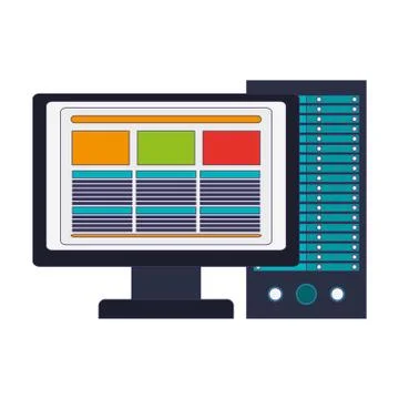 Computer with screen and cpu blue lines Illustrazione stock
