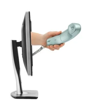 Computer screen and hand with phone Stock Illustration