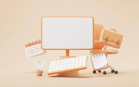 Computer screen and office work, 3d rendering. イラスト素材