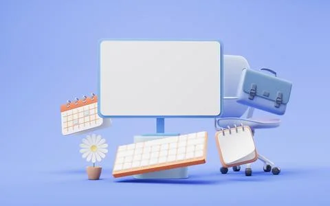 Computer screen and office work, 3d rendering. イラスト素材