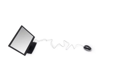 Computer screen and optical mouse isolated on white 스톡 사진