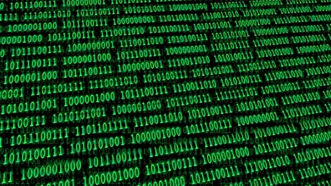 Computer screen angled binary data scrolling down screen Stock Footage 237282011