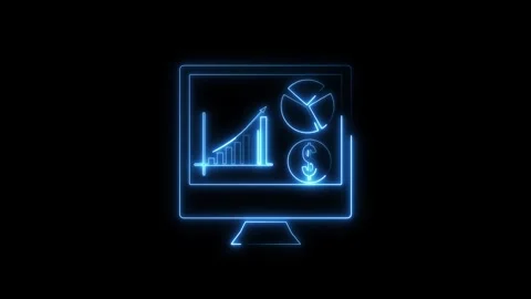 Computer screen animation with neon graphs. Computer screen financial data .. 스톡 동영상 337369773