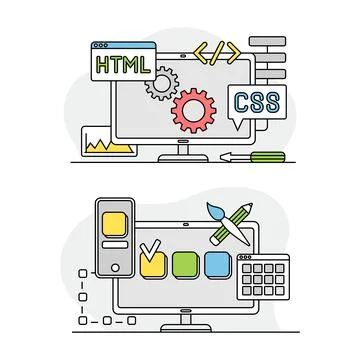 Computer screen with application tools and installing options set. Diagnostics Stock Illustration