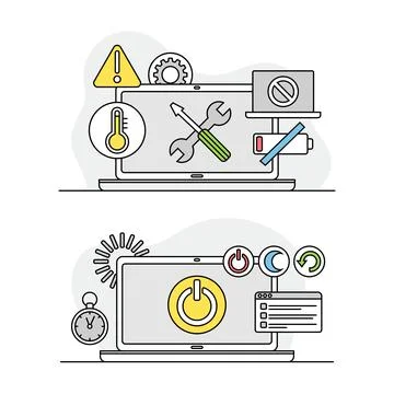Computer screen with application tools and installing options set. Computer Stock Illustration
